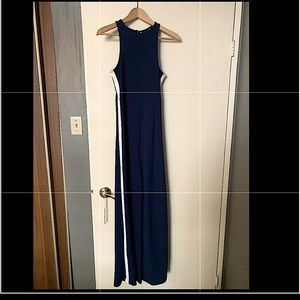 Navy blue with white stripe wide leg romper